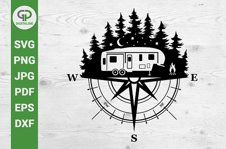 Fifth Wheel RV Camper, Compass SVG, an Illustration by GPDigitalines