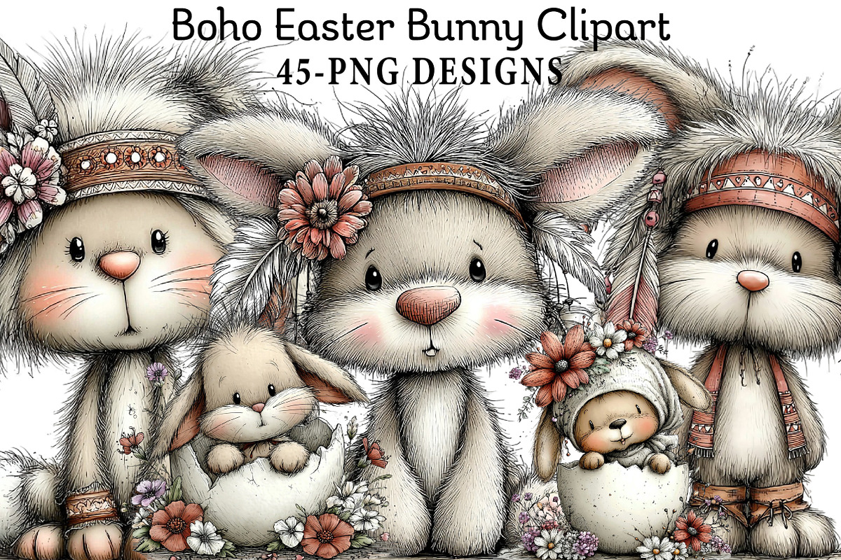Boho Easter Bunny Clipart, an Illustration by Daily.Designs (Photo 1 of 8)
