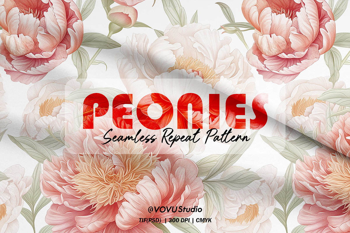 Elegant Peonies Print Pattern Design, a Pattern Graphic by VOVU Studio (Photo 1 of 9)