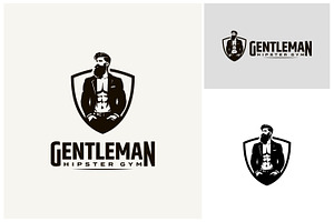 Hipster Gentleman Shield Gym Logo