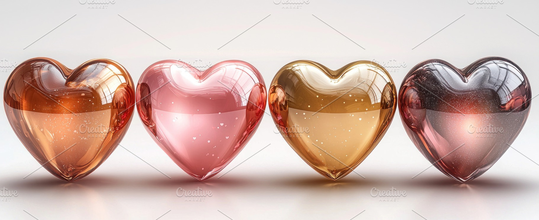 Three glittering hearts in pink, black, and gold on a soft pink background with, a Holiday Photo by José Manuel Gelpi