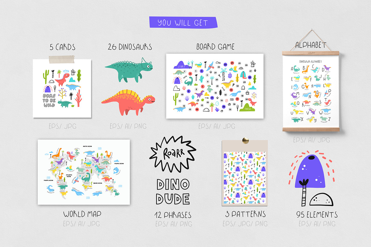 Dinosaurs Clipart Set, an Animal Illustration by JuliyArt (Photo 10 of 11)