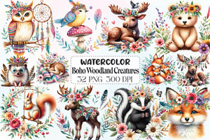 Boho Woodland Creatures Animals, an Illustration by CraftArtStudio