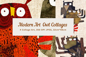 Modern Art Owl Collages