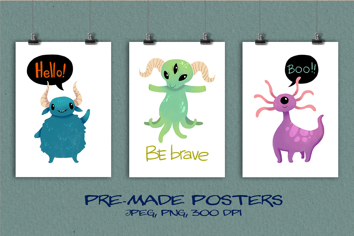 Charming Monsters Clipart & Patterns, an Illustration by LukaJreym (Photo 6 of 11)