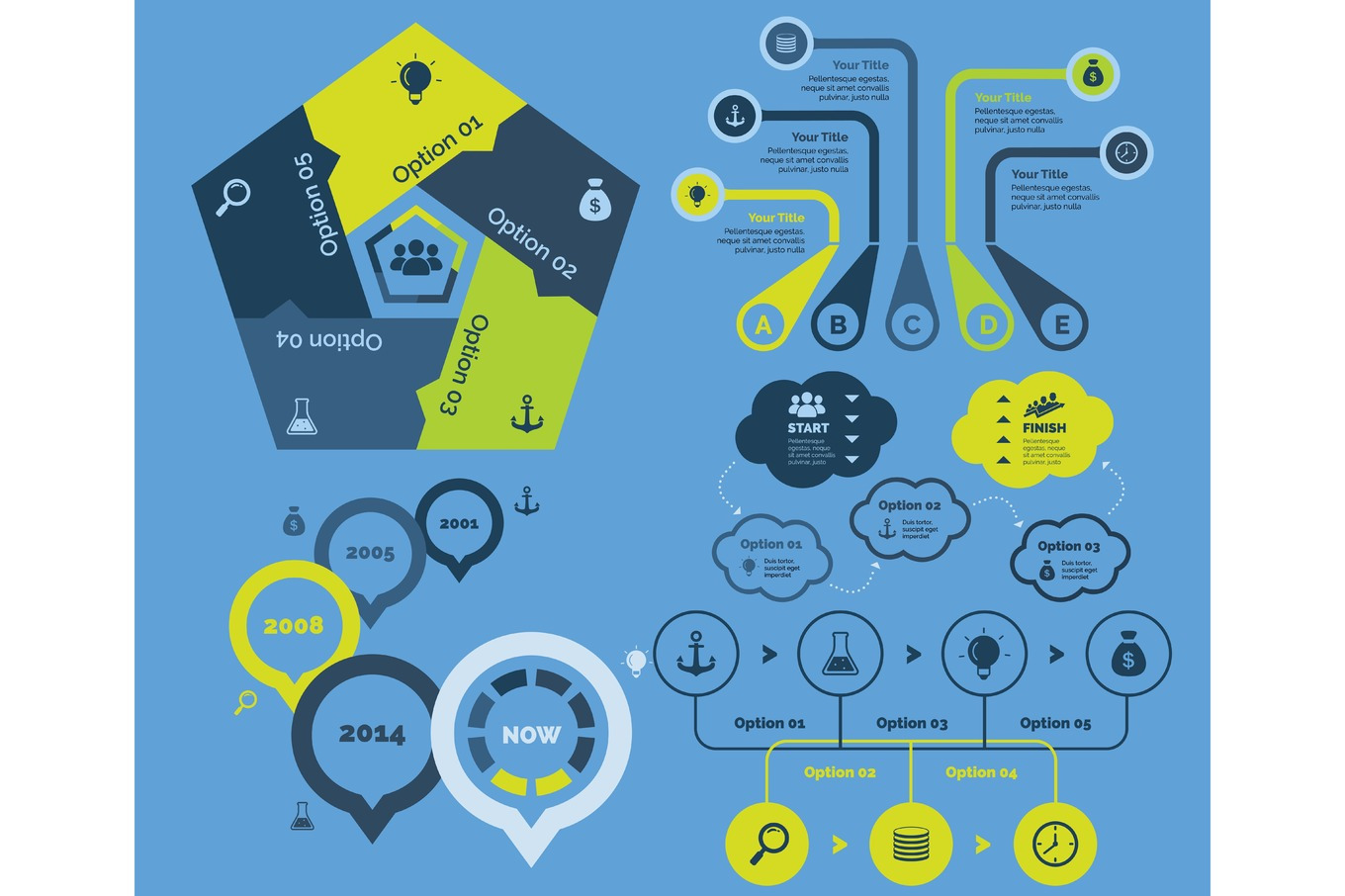 Five Strategy Charts Templates Set, a Work Illustration by SurfsUpVector