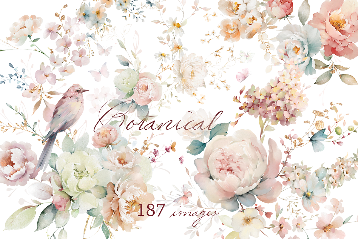 watercolor flowers botanical bundle, a Decorative Illustration by Edith’s World (Photo 1 of 14)