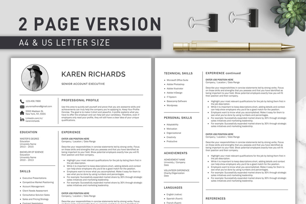 Minimal Resume Template / CV, a Resume Template by Klamp Studio (Photo 3 of 9)