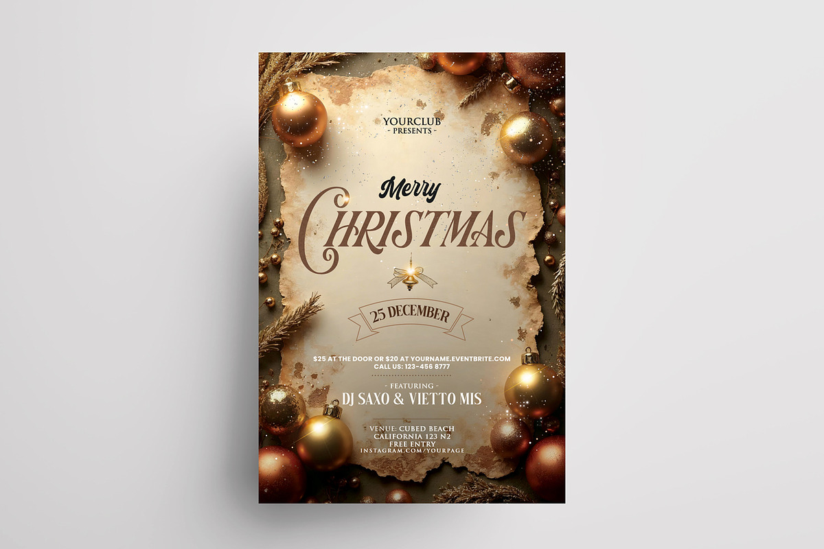 Merry Christmas - 3 Vintage Flyers, a Flyer Template by PixelsDesign (Photo 2 of 4)