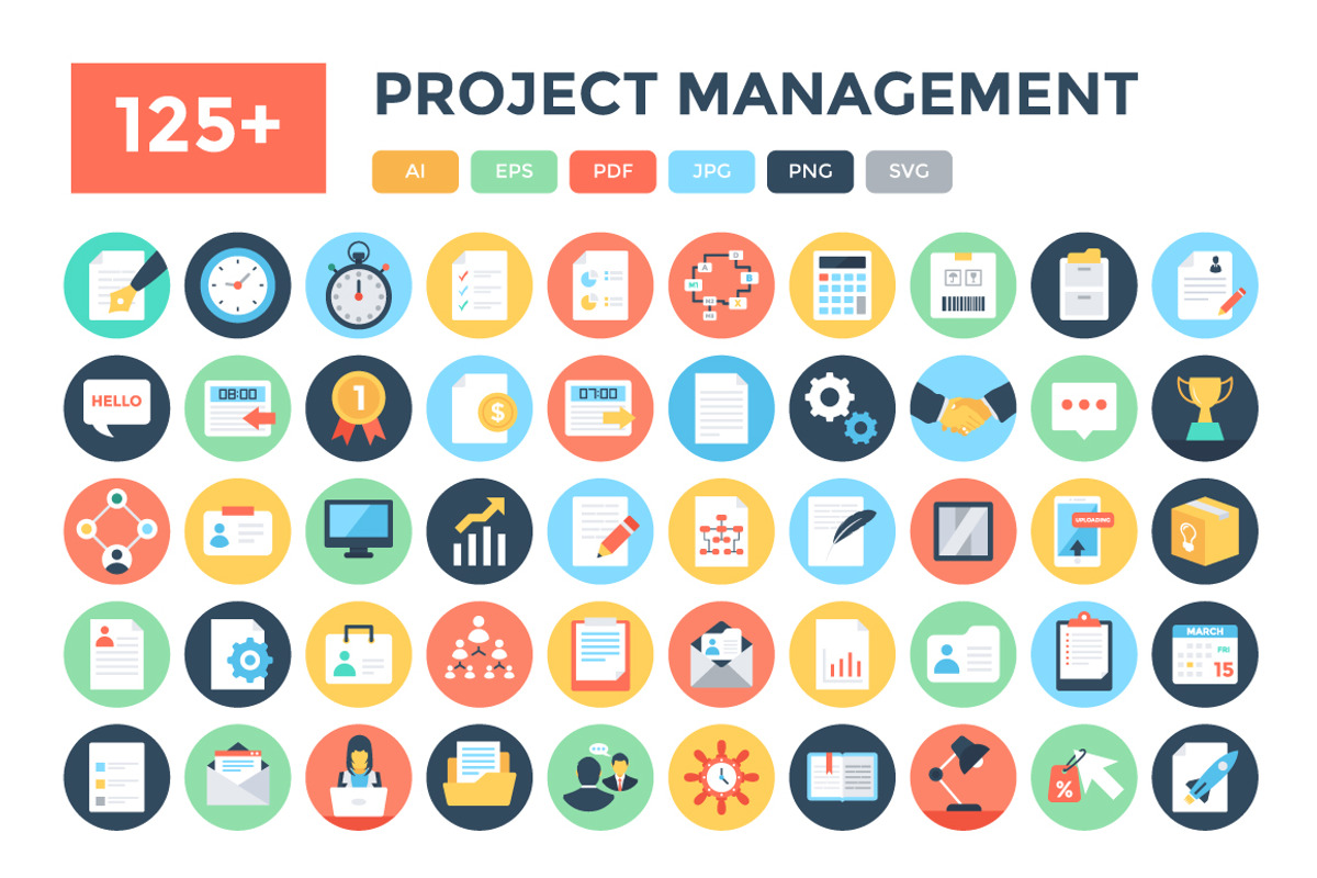 125+ Flat Project Management Icons, a Duotone Icon by Vectors Market