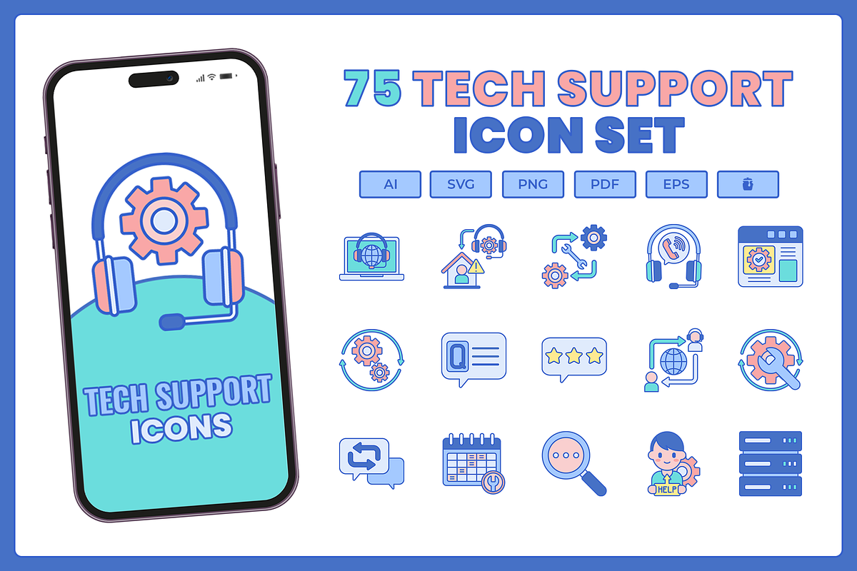 75 Technical Support Icons, a Solid Icon by Flat Icons (Photo 1 of 7)