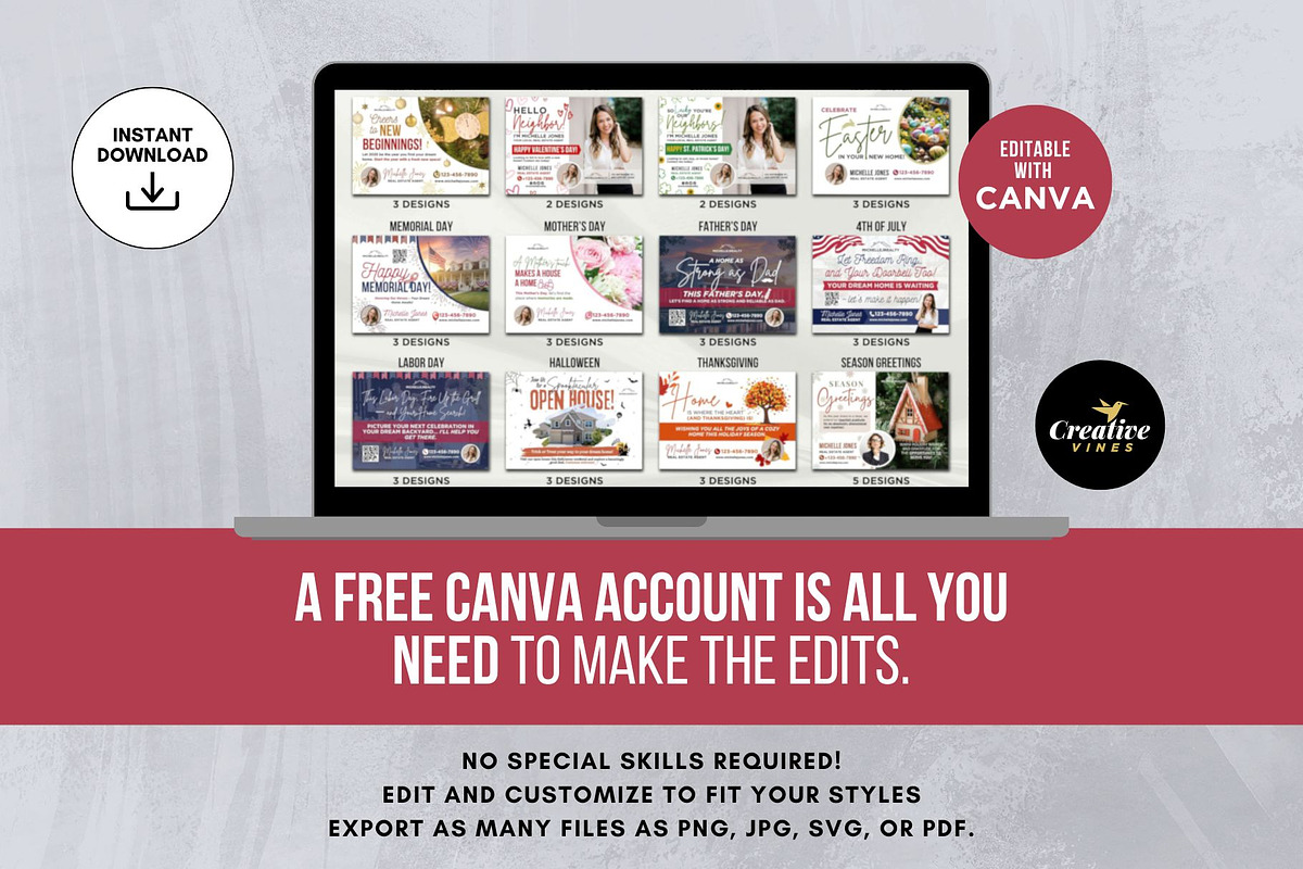 Real Estate Holiday Postcards Canva, a Card Template by CreativeVinesStore (Photo 8 of 8)
