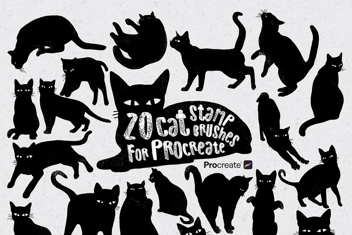 Black Cat Procreate Stamp Brushes, a Brush Add-On by JSquarePresents (Photo 2 of 5)