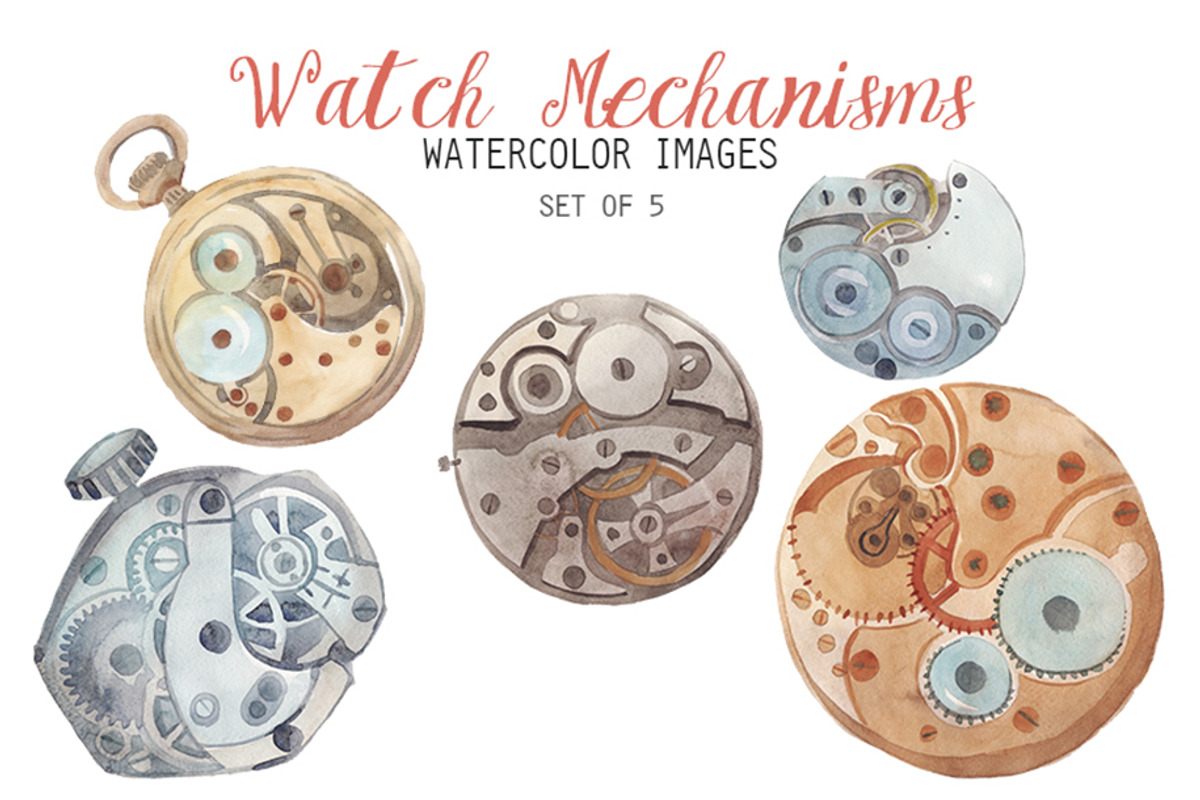 Watercolor Watch Mechanism Clipart, an Illustration by YesFoxy