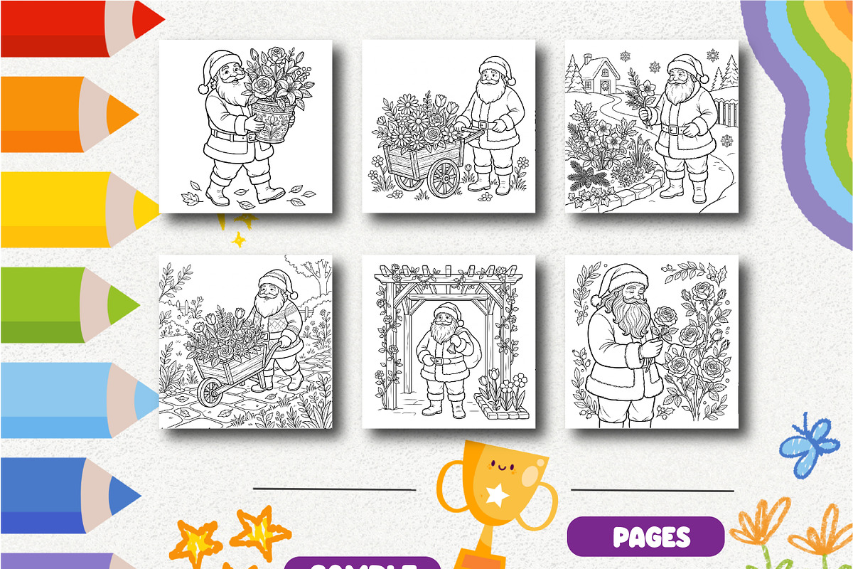 Santa Claus Flower Garden Coloring, a Seasonal Illustration by Design Zone (Photo 4 of 5)