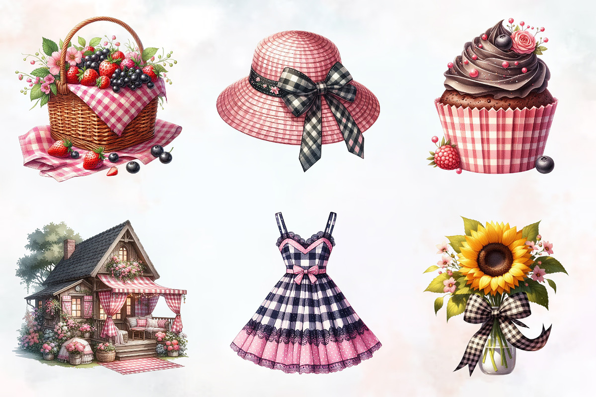 Black and Pink Gingham Summer Clipar, a Seasonal Illustration by RobertsArt (Photo 2 of 7)