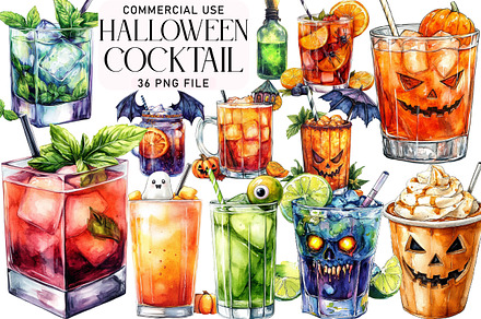 Watercolor Halloween Cocktail Clipar