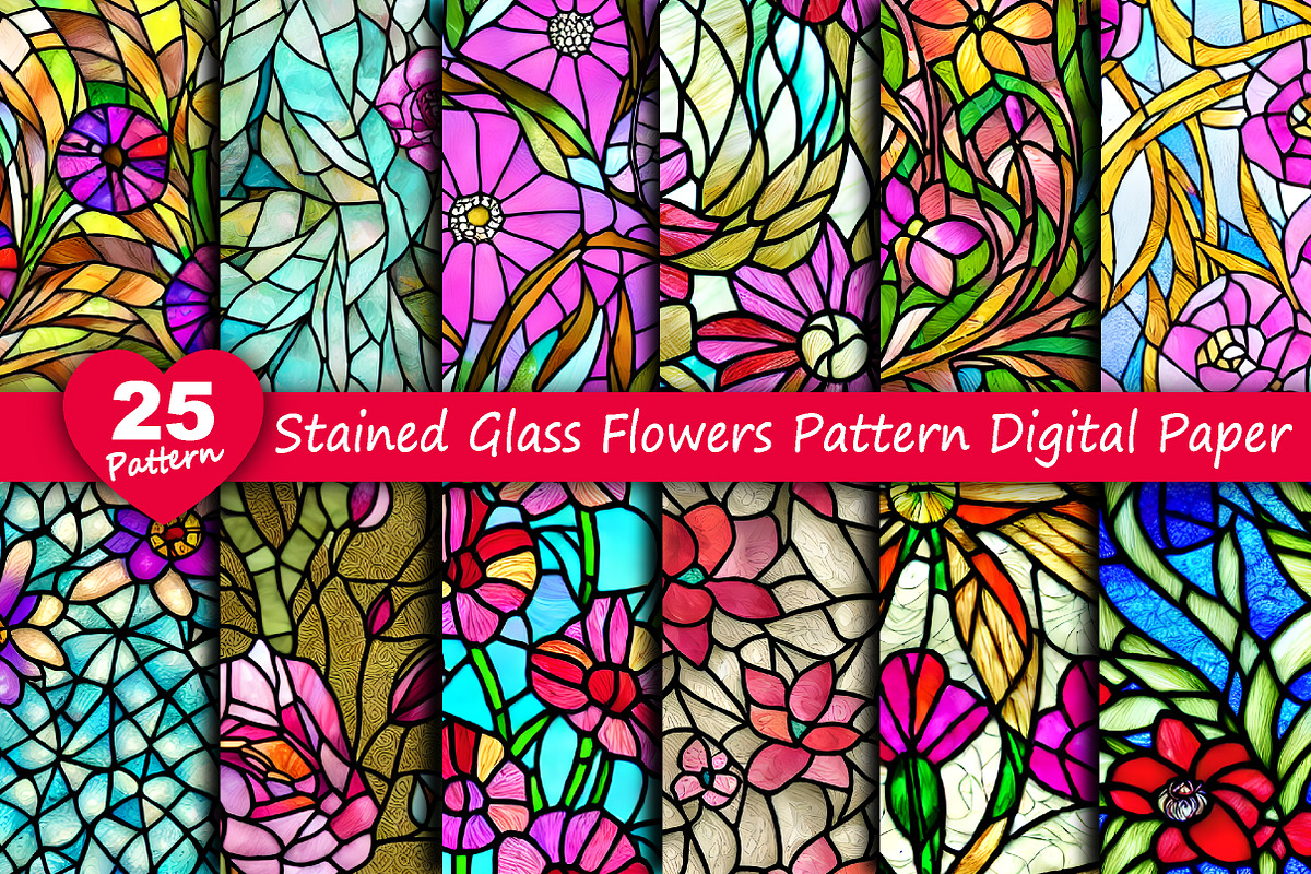 25 stained glass flowers pattern, a Pattern Graphic by jannatulpakhi (Photo 1 of 3)