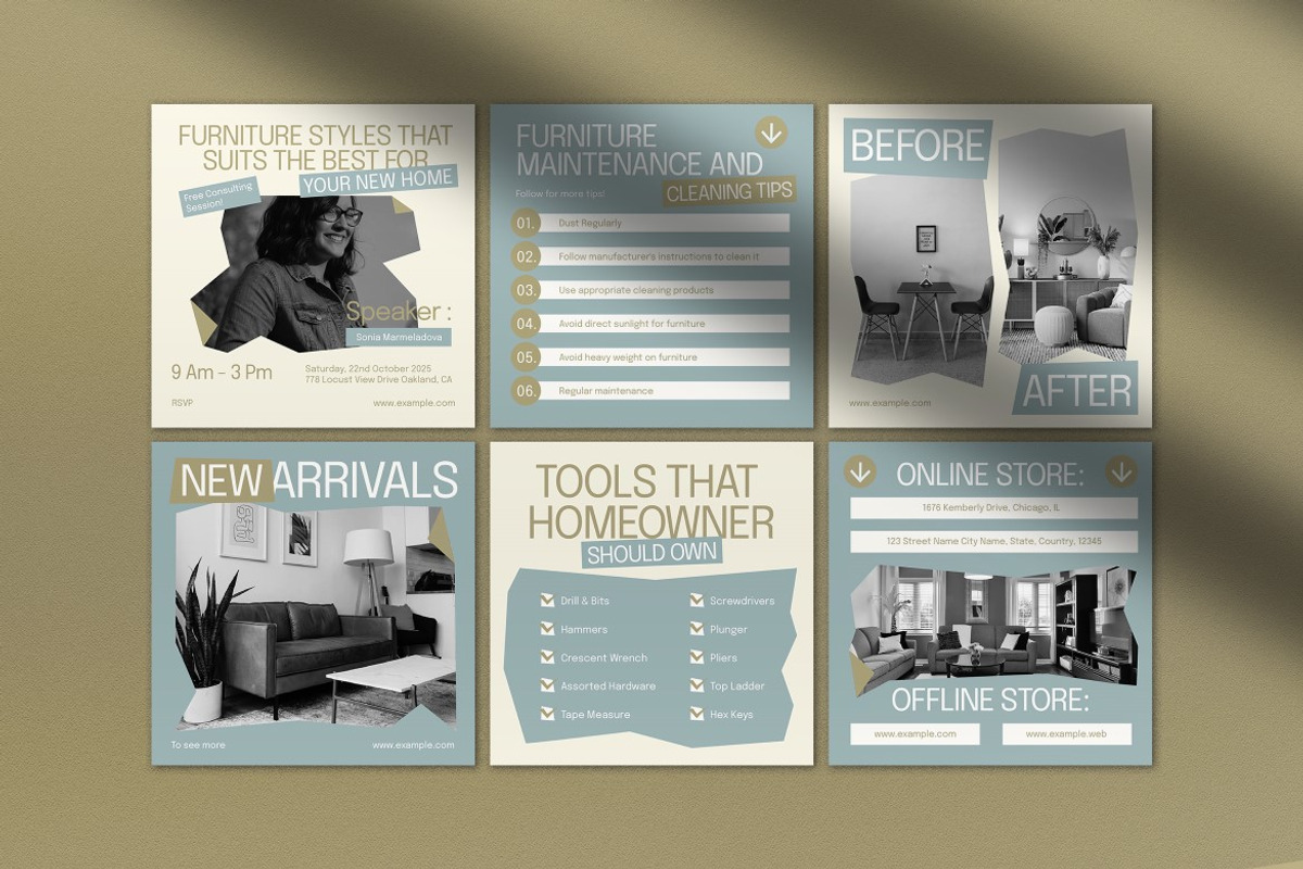 Blue Shape Furniture Instagram Pack, a Social Media Template by graphicook (Photo 2 of 5)