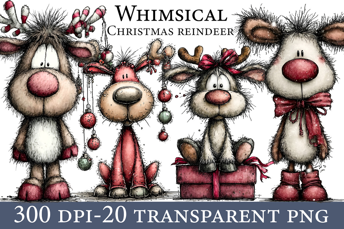 Whimsical Christmas reindeer Clipart, an Illustration by Designworld (Photo 1 of 6)