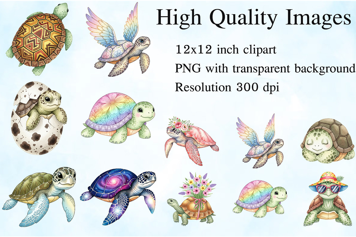 Watercolor Turtle Clipart Bundle, an Illustration by Craft Nest (Photo 2 of 6)