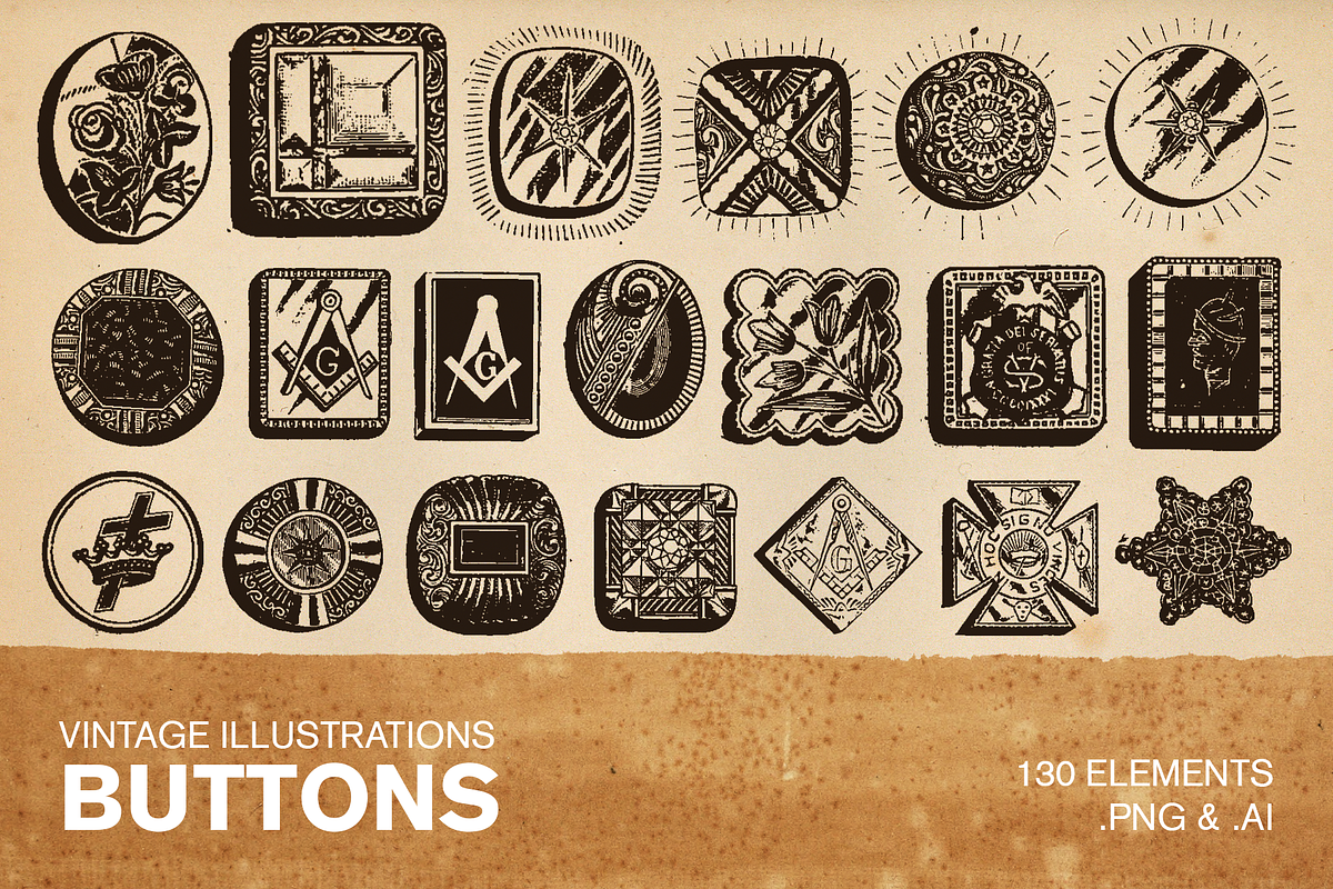 130 Vintage Illustrations - Buttons, an Illustration by Meglenov (Photo 1 of 5)