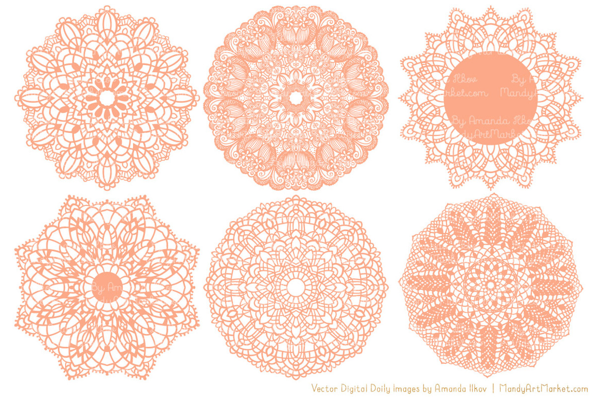 Peach Lace Doilies, Lace Vectors, an Illustration by Amanda Ilkov (Photo 3 of 4)