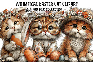 Whimsical Easter Cats Clipart Bundle, an Illustration by Dream Creation