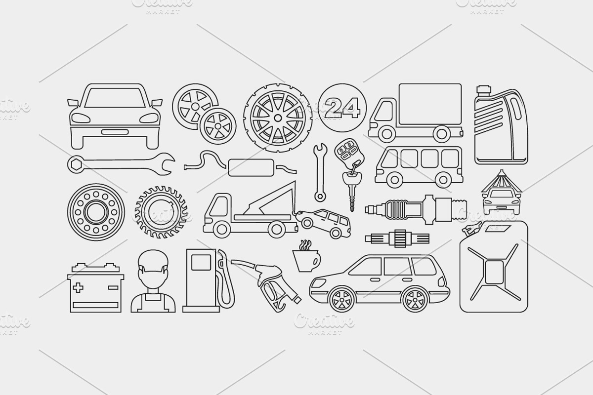 Outline set auto service icons, an Outline Icon by Gurza SHOP (Photo 2 of 2)