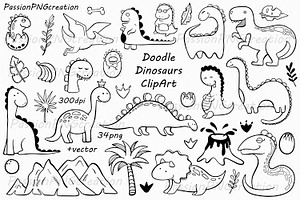 Doodle Dinosaur Clipart, an Animal Illustration by PassionPNGcreation