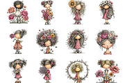 Floral Girl Whimsical Clipart, a Person Illustration by Designking (Thumbnail 2 of 5)