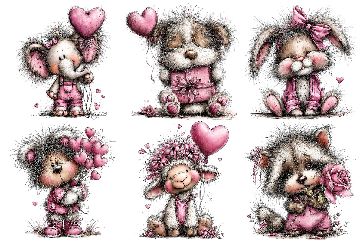 Valentines Whimsical Animals Clipart, an Illustration by Pixels.Craft (Photo 5 of 5)