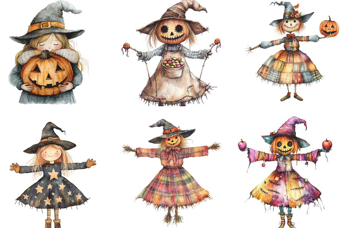 Halloween Scarecrow Girl Clipart, an Illustration by CraftArtStudio (Photo 2 of 6)
