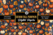 Denim Pumpkin & Leaves Pattern, a Pattern Graphic by Creative Store (Thumbnail 1 of 5)