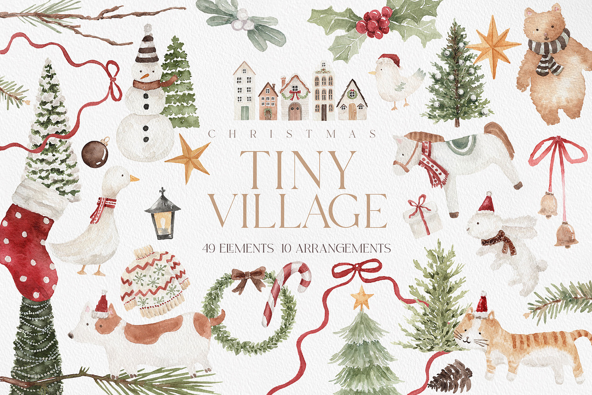 Watercolor Christmas-TINY VILLAGE, a Decorative Illustration by Beigetime (Photo 1 of 10)