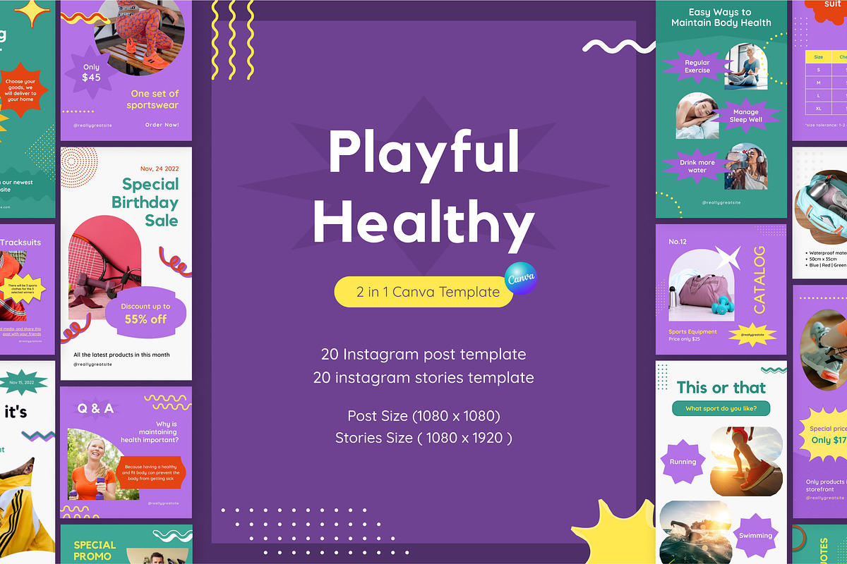 Playful Healthy 2in1 Canva Template, a Social Media Template by Brandearth RRGraph (Photo 1 of 8)