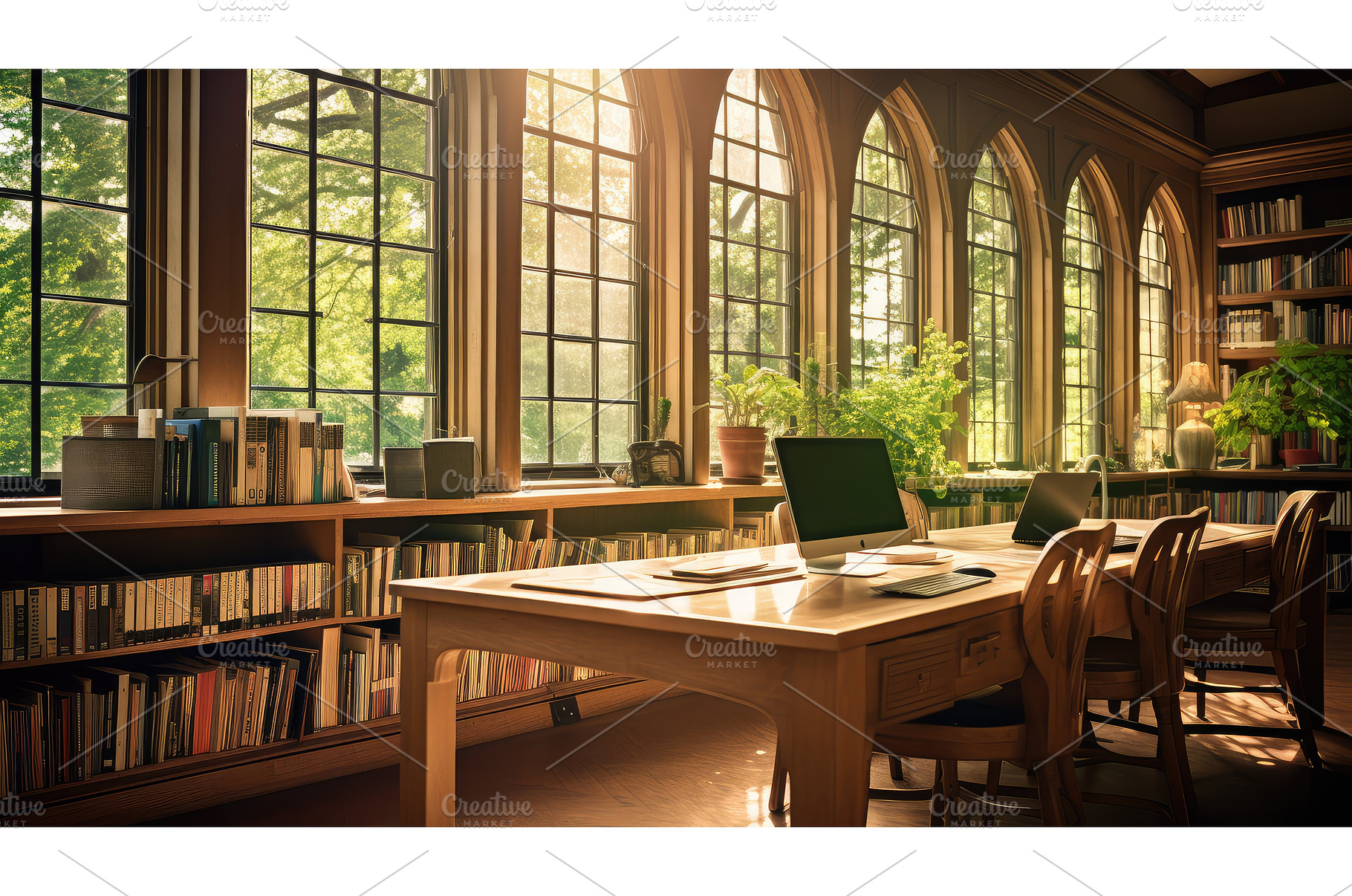 study laptop library ai generated, a School & Education Photo by pikepicture