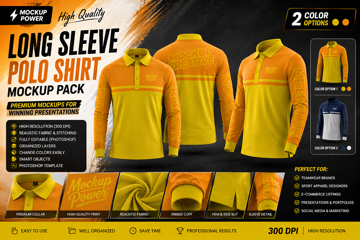Long Sleeve Polo Shirt Mockup Pack, a Shirt Mockup by Mockup Power (Photo 3 of 4)
