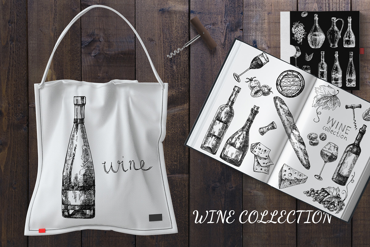 Hand drawn vector wine illustrations, a Food Illustration by CARROTDESIGN (Photo 4 of 4)