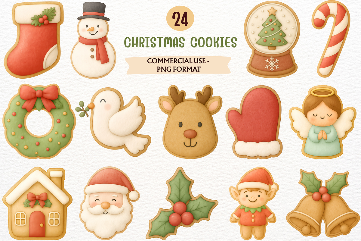 Christmas Gingerbread Cookies PNG, a Food Illustration by SugarCloudStudioArt (Photo 1 of 6)
