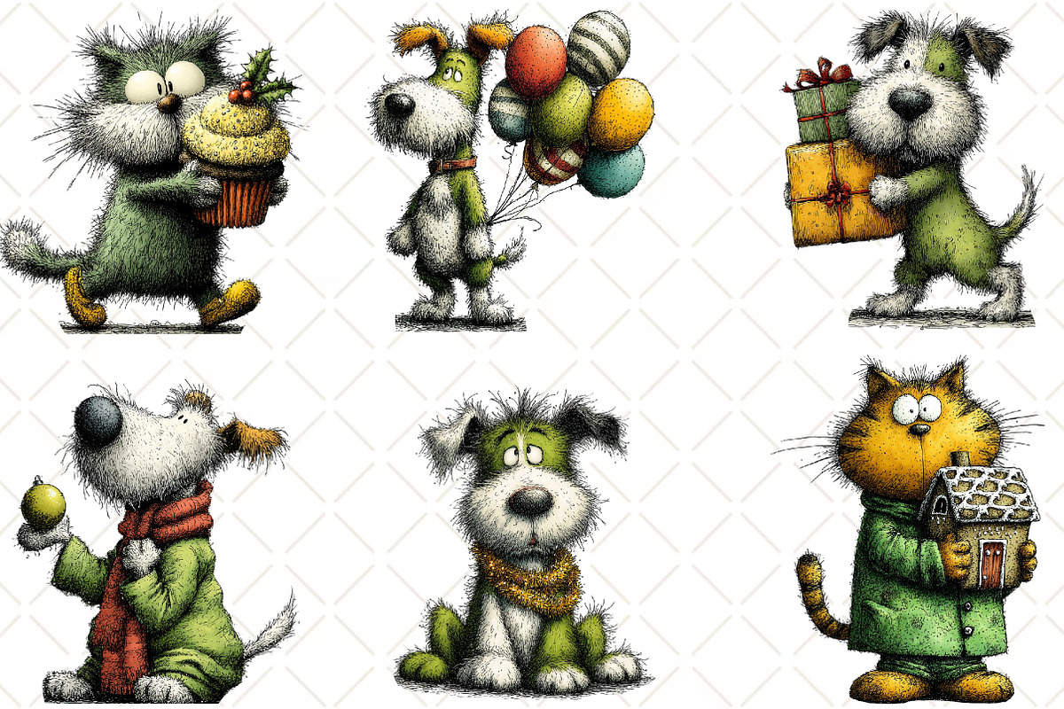 Whimsical Christmas Dog Cat Clipart, an Animal Illustration by Black Bird Studio (Photo 3 of 6)