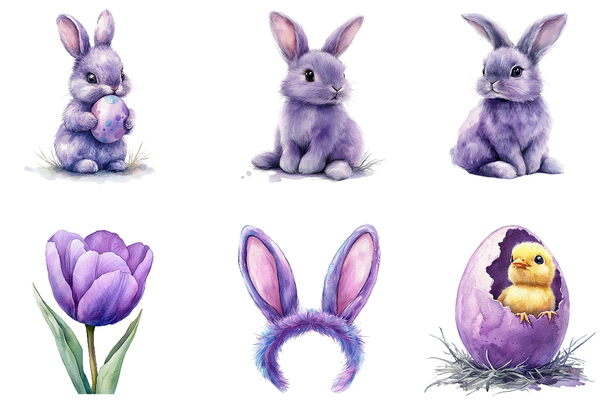 Watercolor Purple Easter Clipart, an Illustration by Dream Creation (Photo 3 of 7)