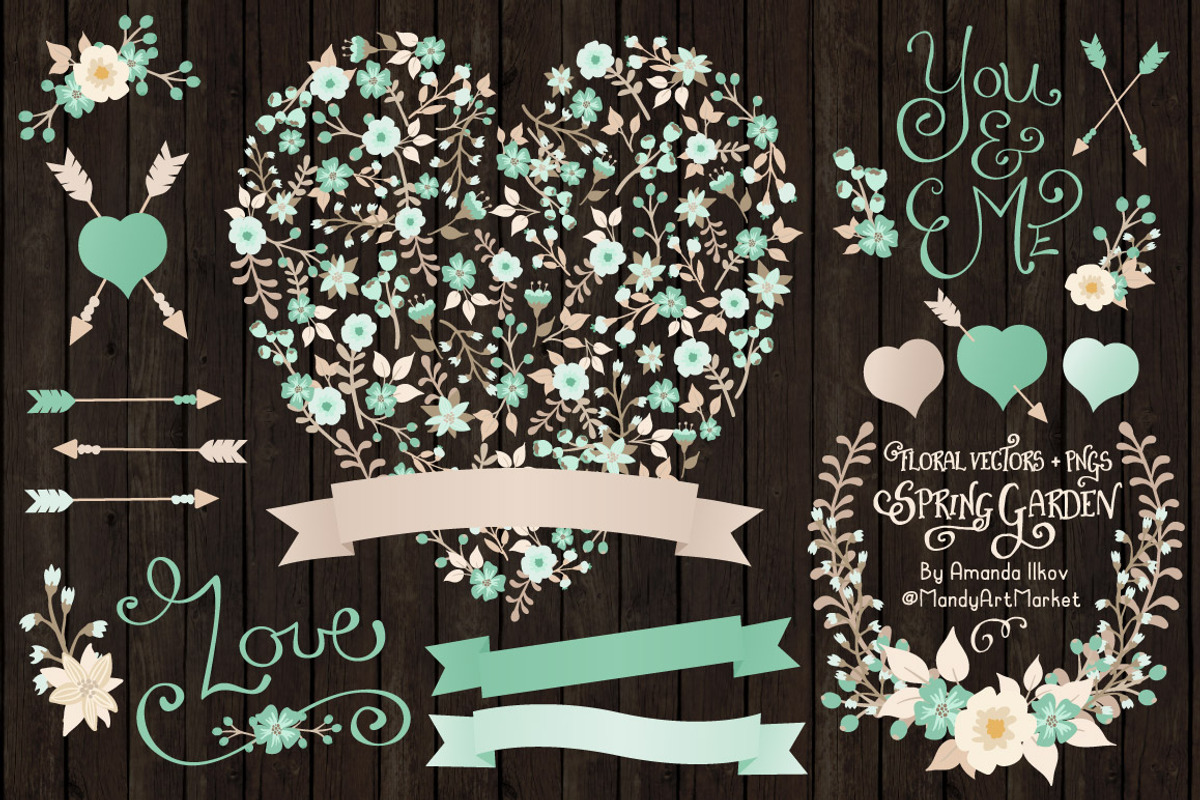 Mint Floral Heart & Banner Vectors, an Illustration by Amanda Ilkov (Photo 2 of 4)