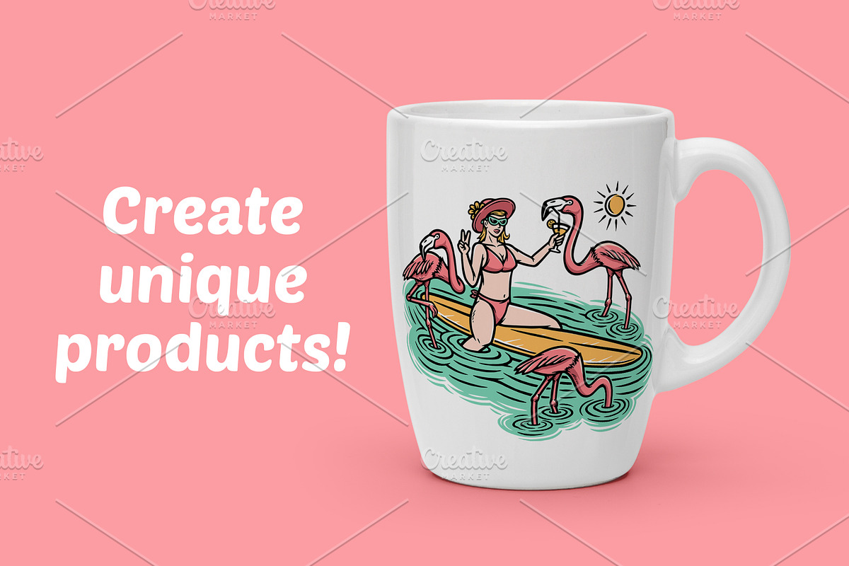 woman and flamingo on the beach, an Animal Illustration by gunaonedesign (Photo 2 of 4)