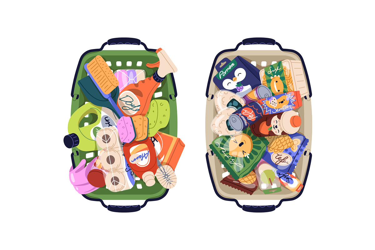 Supermarket baskets full of products, a Food Illustration by Good Studio (Photo 3 of 4)