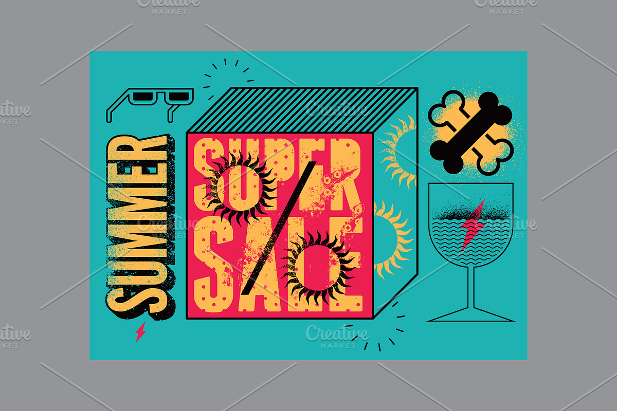 Summer Sale grunge vector poster set, a Seasonal Illustration by PoPaShop (Photo 3 of 9)