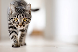 Cute silver tabby cat walking toward, an Animal Photo by MistyDay