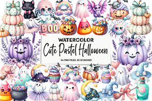 Cute Pastel Halloween Clipart Bundle, an Illustration by DreamArtGraphic