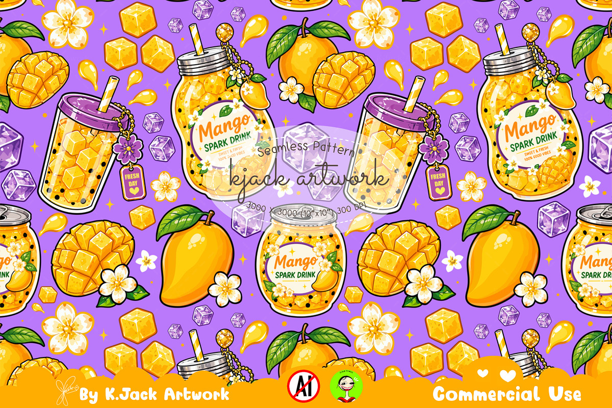 Mango Spark Drink Seamless Pattern, a Background Graphic by K.JackArtwork (Photo 1 of 8)