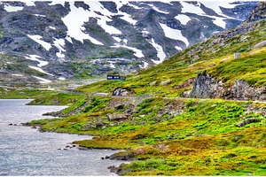 View of djupvatnet lake lying 1016 metres above sea level norway stock photo, a Nature Photo by Leonid Andronov